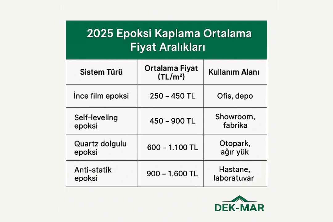 “Epoksi kaplama Ankara fiyat tablosu – self-leveling, quartz dolgulu, anti-statik epoksi sistemleri 2025 m² fiyatları – Dek-Mar İnşaat” 