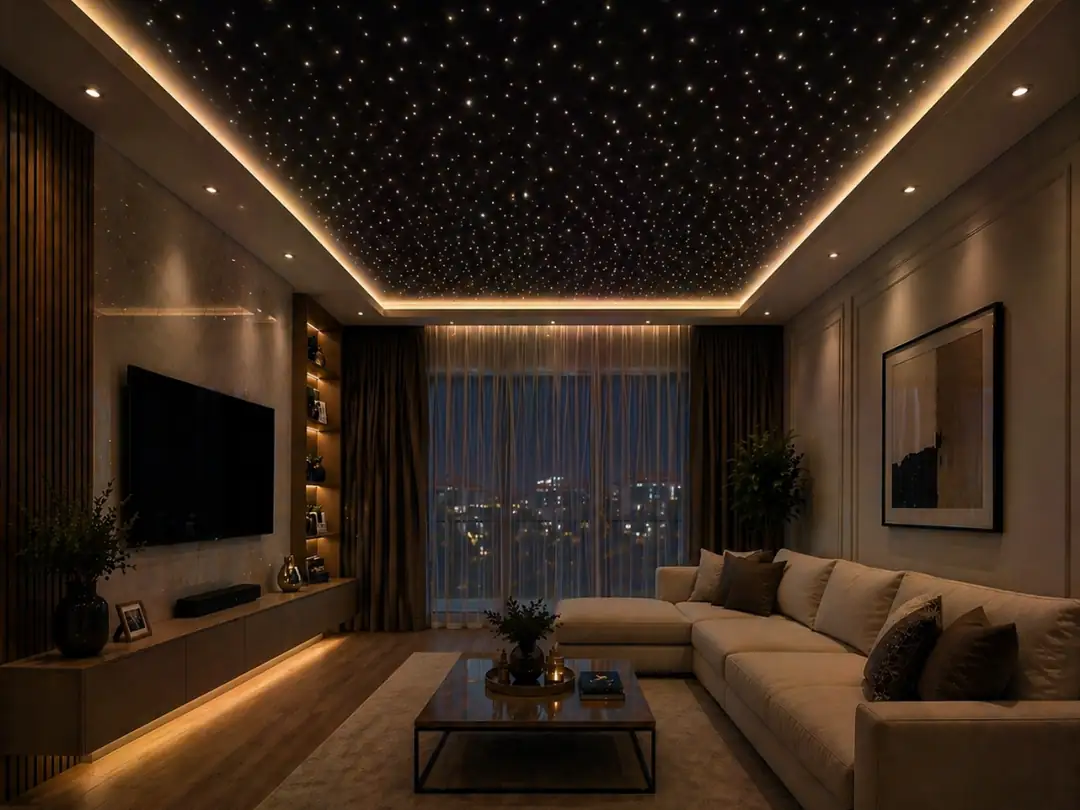 fiber optik yıldızlı tavan modern salon gece ambiyans tasarımı&nbsp;