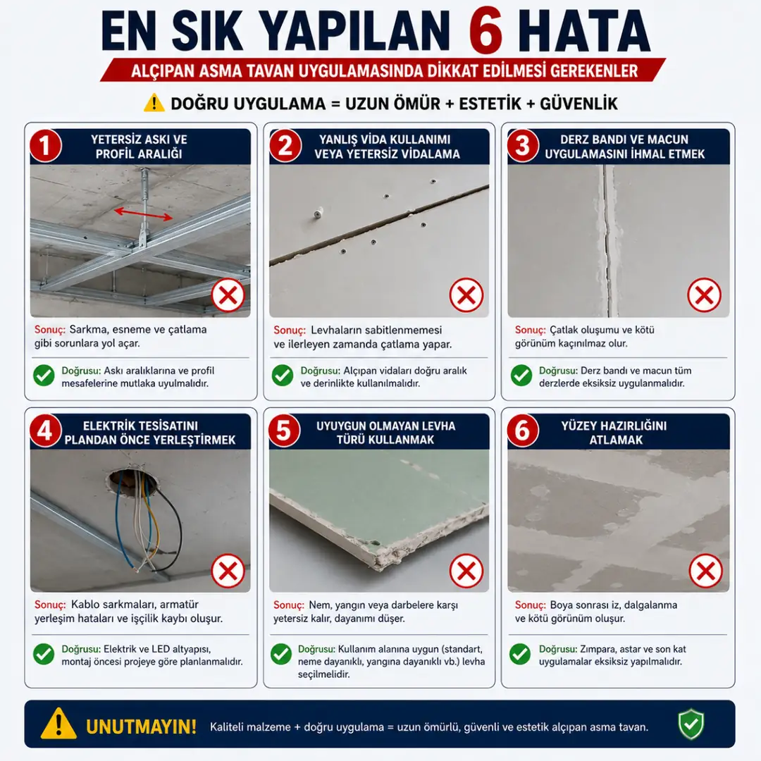 Alçıpan asma tavan uygulamasında yapılan yaygın hatalar&nbsp;