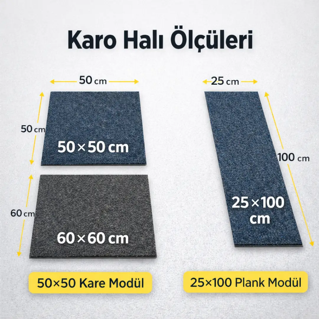 Karo halı ölçüleri 50x50 ve 60x60 modüler halı karoları&nbsp;