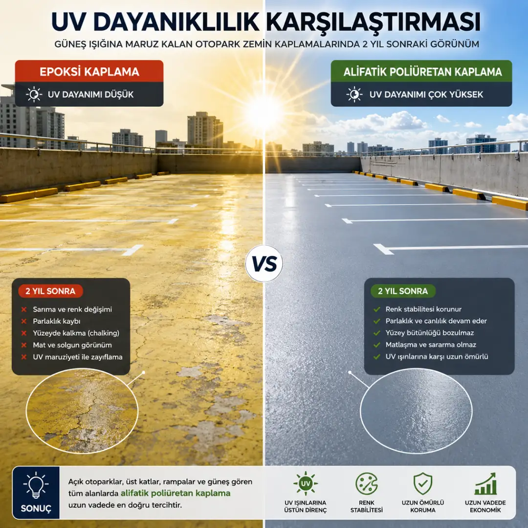 UV ışığında sararan epoksi ve dayanıklı poliüretan otopark kaplaması&nbsp;