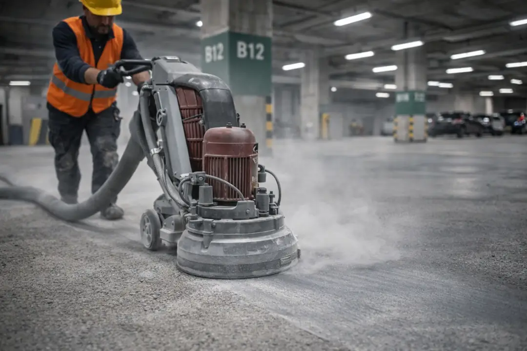 Epoksi zemin öncesi beton yüzey hazırlığı ve taşlama işlemi&nbsp;