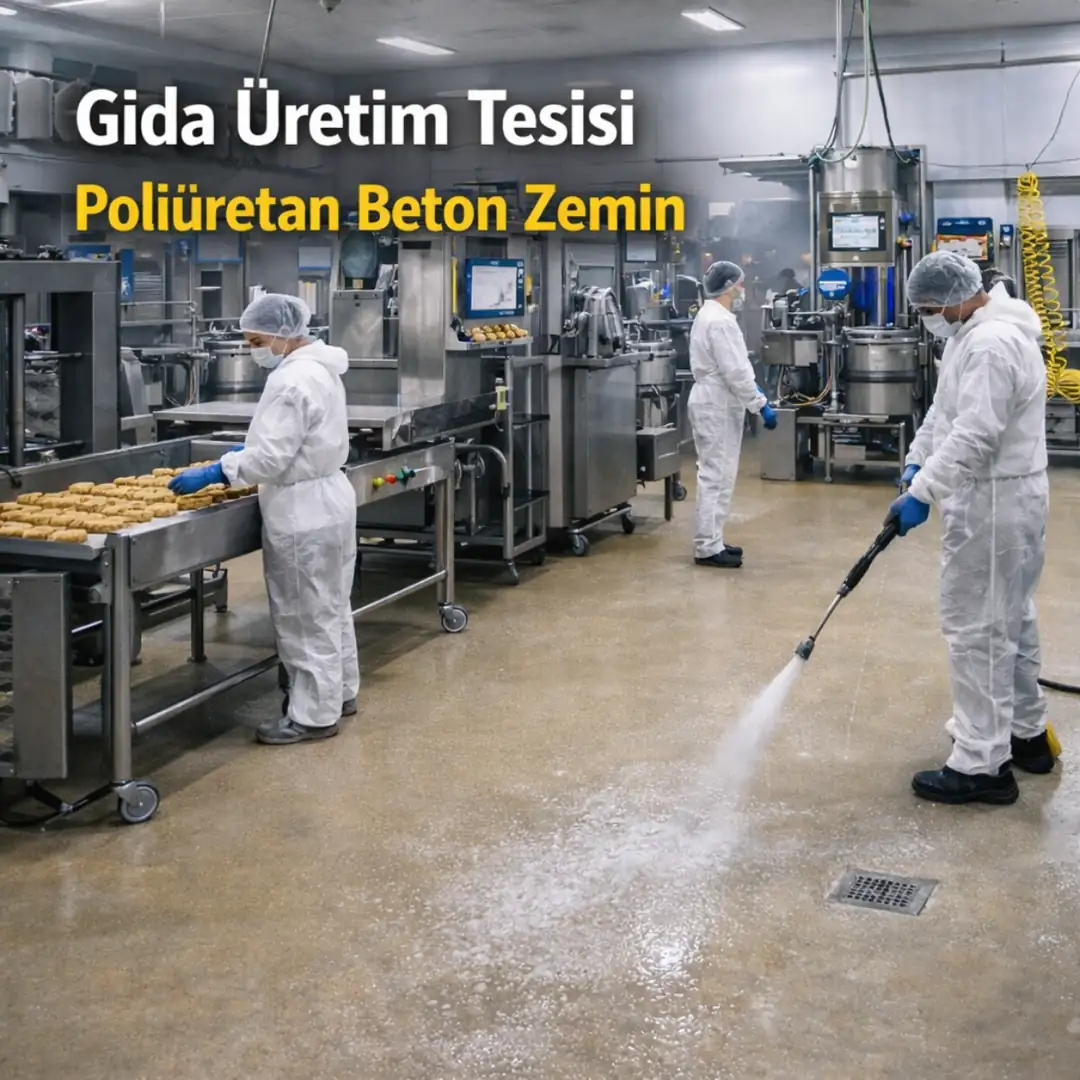 Hijyenik poliüretan beton kaplama gıda üretim tesisi antibakteriyel zemin uygulaması&nbsp;