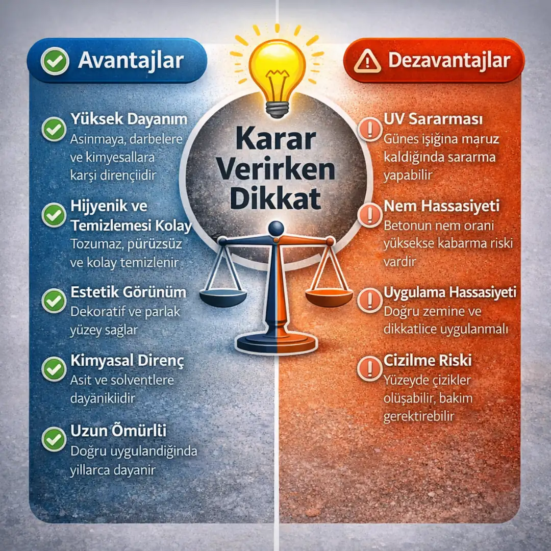 Epoksi kaplama avantaj ve dezavantaj karşılaştırma infografiği