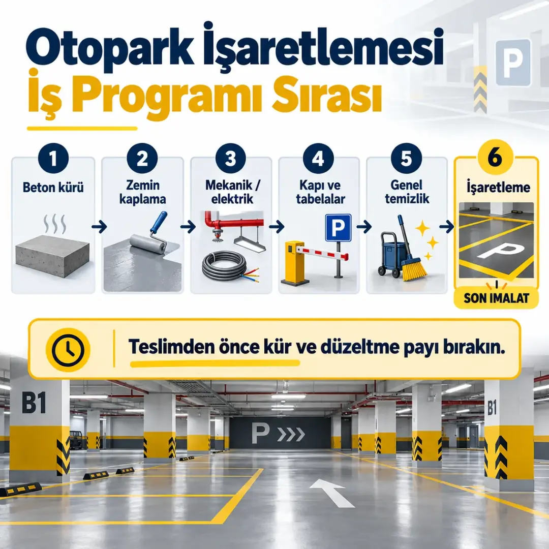 Otopark işaretlemesi iş programı sırası teslim öncesi son imalat