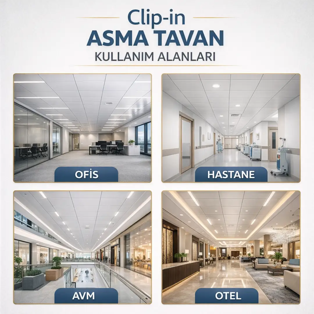clip in metal asma tavan kullanım alanları ofis hastane avm otel uygulamaları&nbsp;