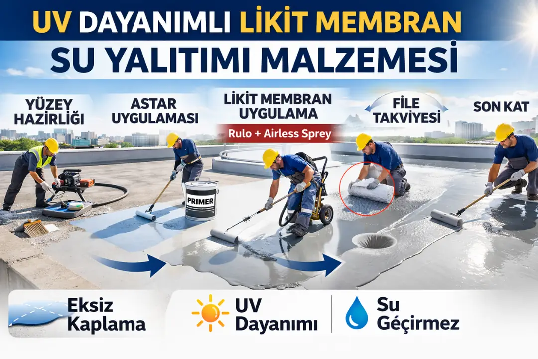 UV dayanımlı likit membran rulo ve airless sprey ile uygulama süreci