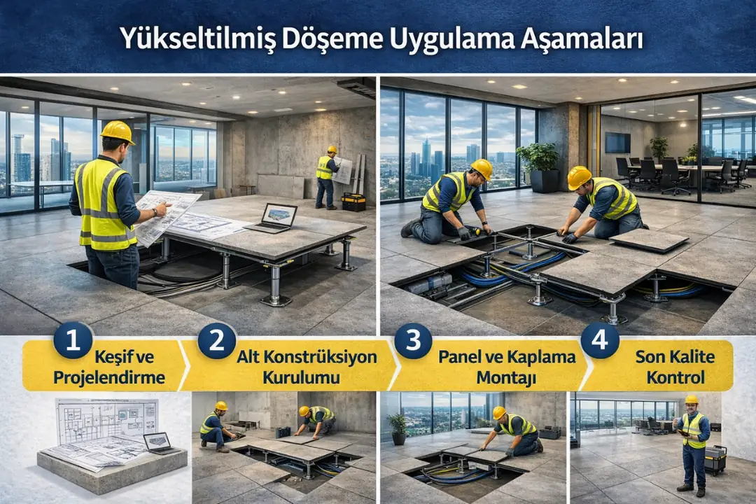 Yükseltilmiş döşeme uygulama aşamaları keşiften montaja&nbsp;