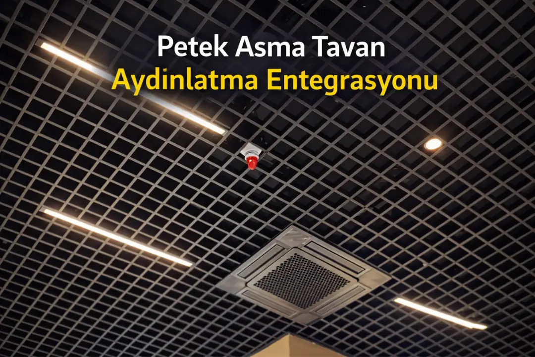 Petek asma tavan lineer LED ve spot aydınlatma entegrasyonu&nbsp;