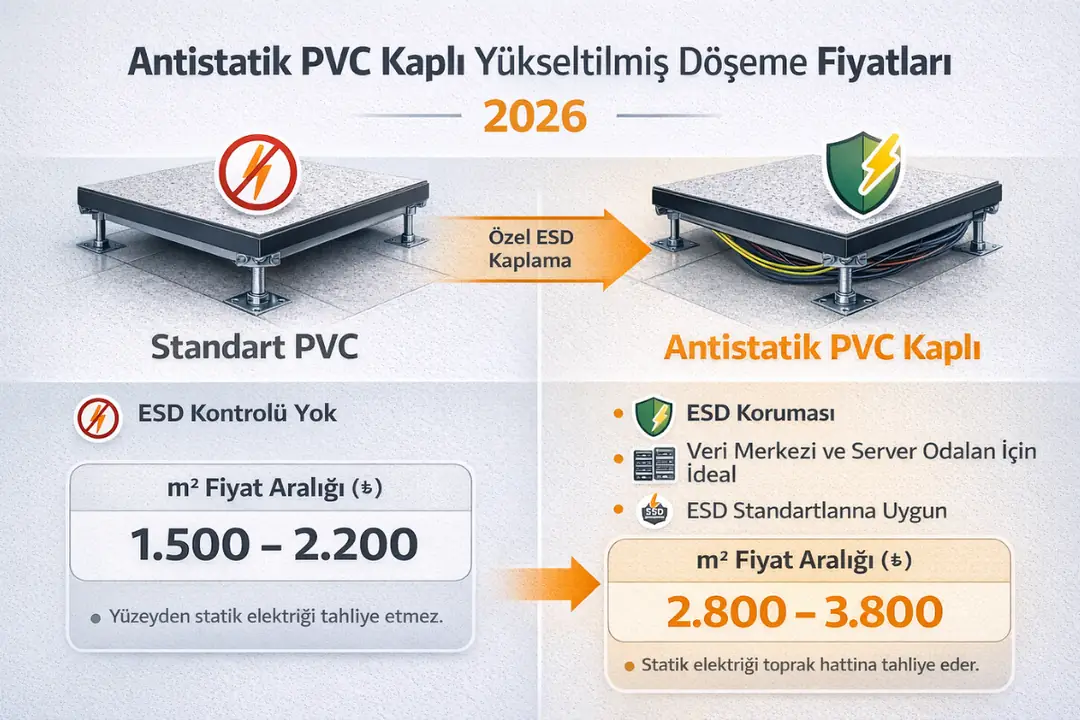 Antistatik PVC kaplı yükseltilmiş döşeme m2 fiyatları 2026&nbsp;