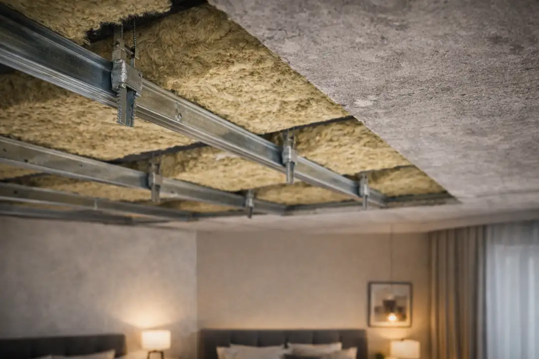 Yatak odası tavan ses yalıtımı taş yünü asma tavan uygulaması