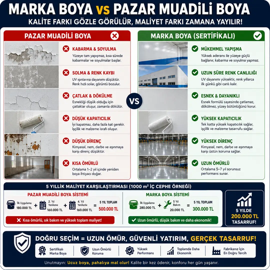 Marka boya ve pazar muadili boya kalite dayanım maliyet karşılaştırması&nbsp;