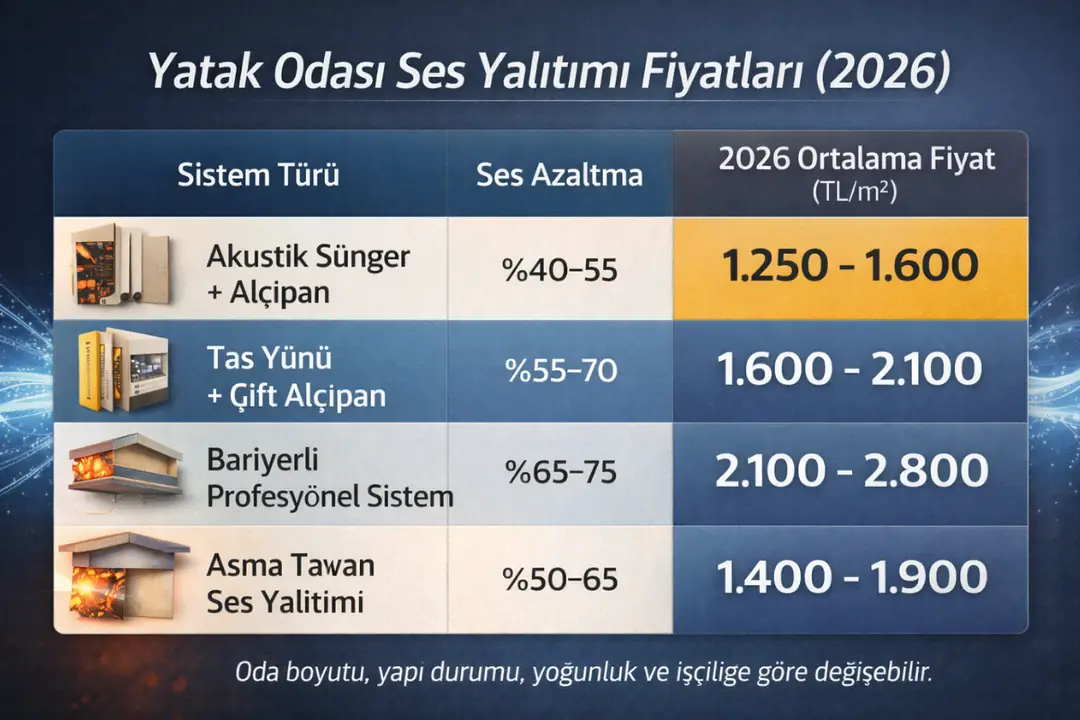 2026 yatak odası ses yalıtımı fiyatları ve sistem karşılaştırması&nbsp;