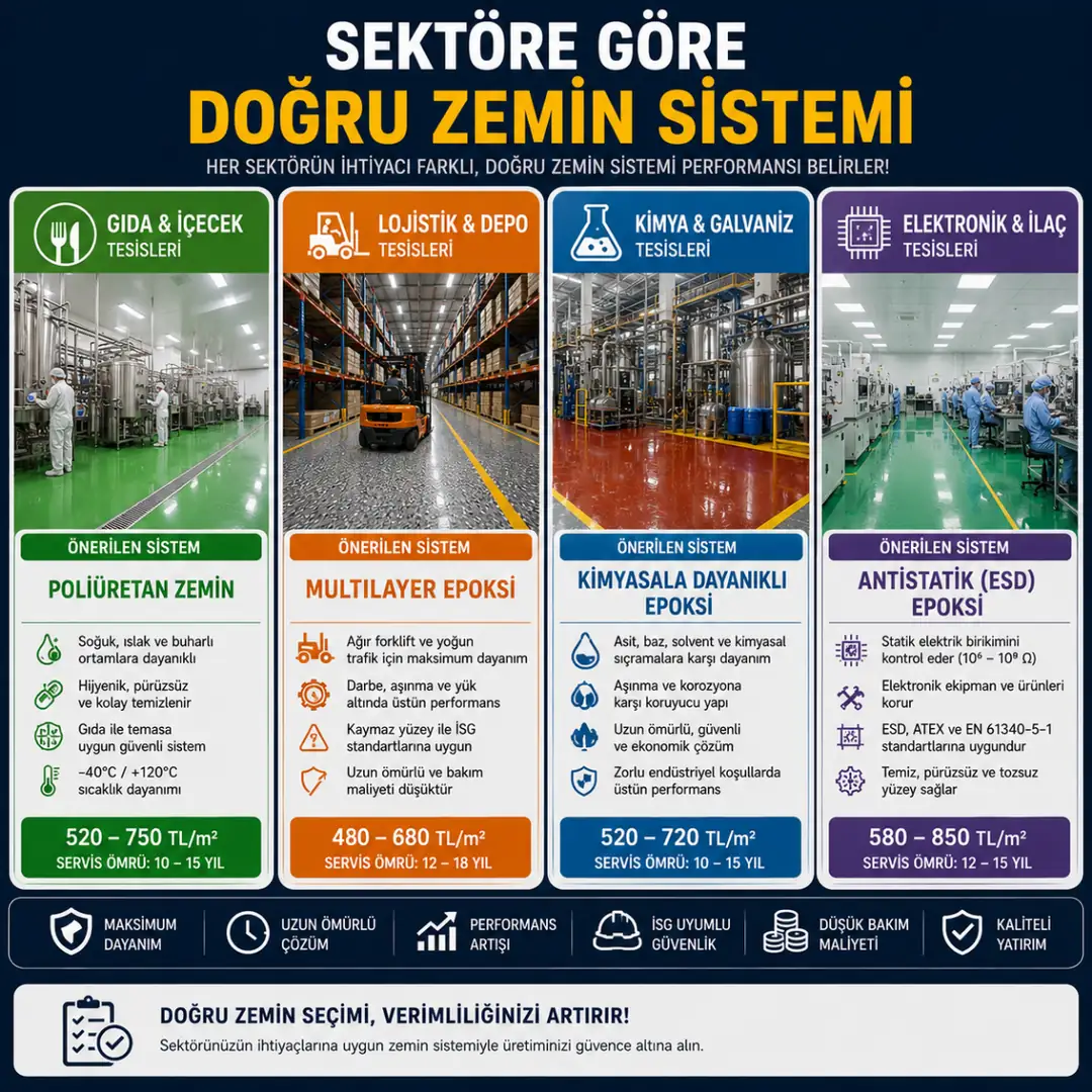 Sektöre göre doğru epoksi zemin sistemi seçimi fabrika ve depo uygulamaları&nbsp;
