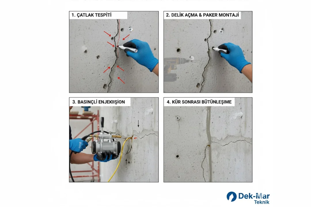 Epoksi enjeksiyon uygulama adımları – paker yerleştirme, epoksi basımı ve kürleşme süreci – Dek-Mar Teknik 2025 