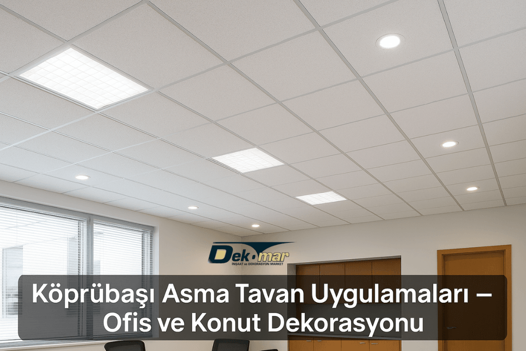Köprübaşı Asma Tavan Uygulamaları – Ofis ve Konut Dekorasyonu için ideal taşyünü panel sistemli modern ofis tavan tasarımı. 