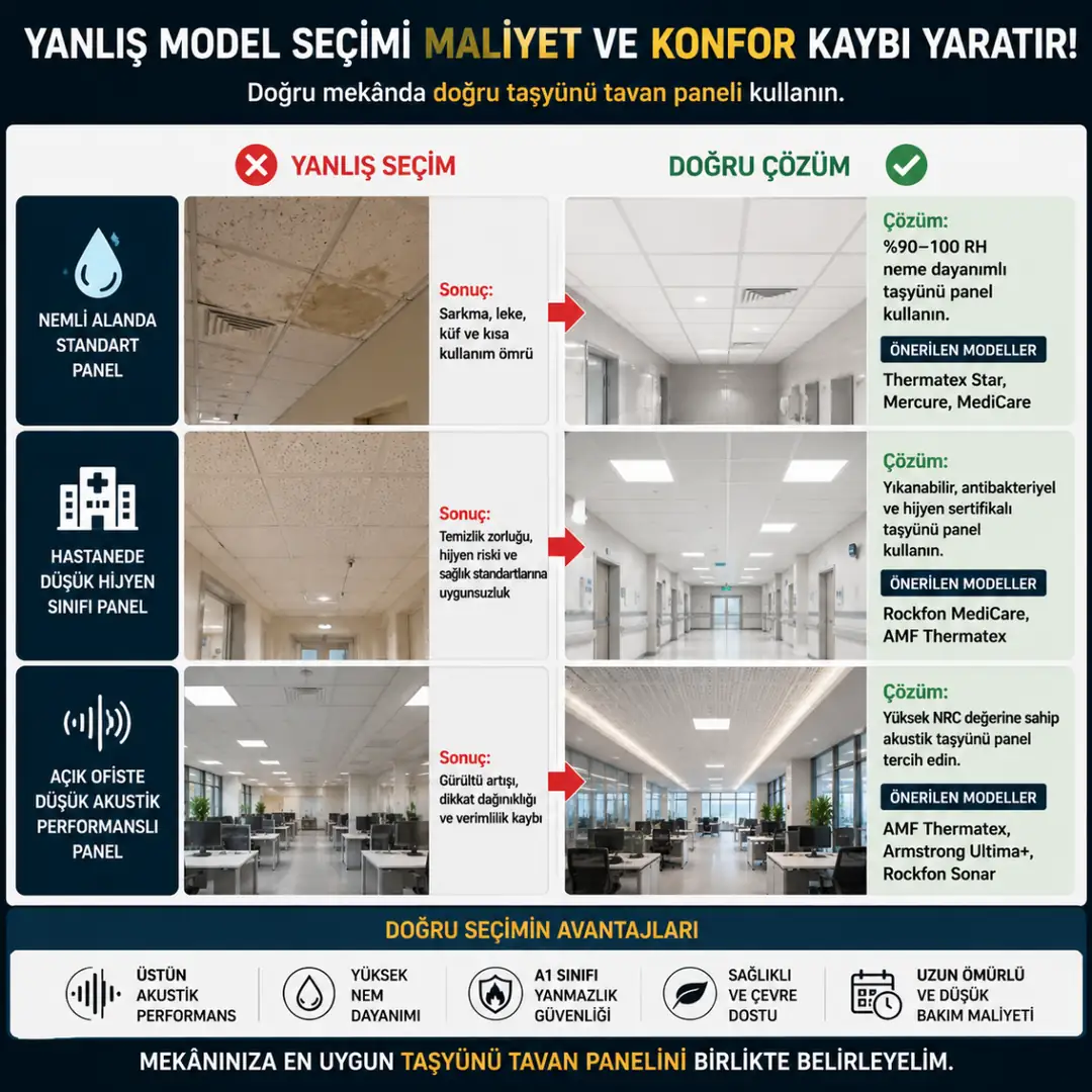 Taşyünü asma tavan seçiminde yapılan yaygın uygulama hataları&nbsp;