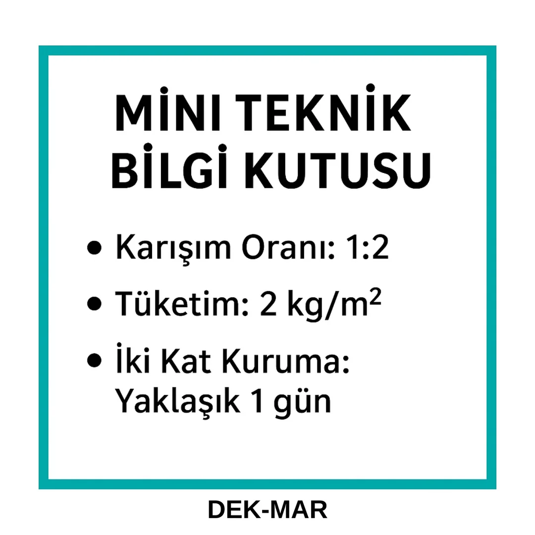 “KÖSTER NB Elastik 2K teknik bilgi kutusu – karışım oranı, tüketim, kat kalınlığı, kuruma süreleri – Dek-Mar Teknik Rehber”