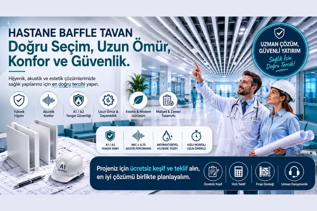 Modern hastane baffle tavan sistemi ve sağlık yapısı uygulaması