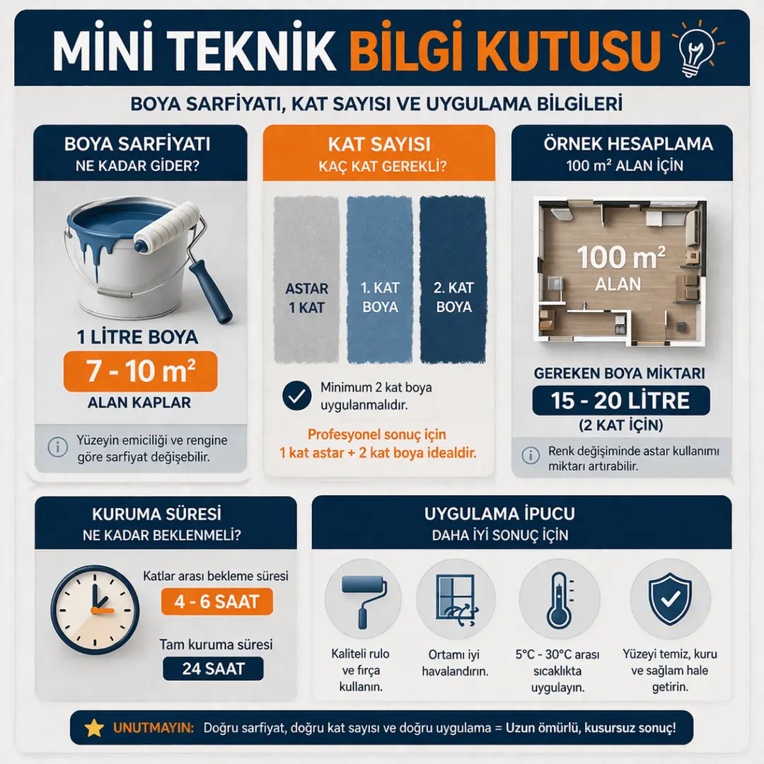 boya sarfiyatı hesaplama litre bazlı kaplama alanı ve kat sayısı teknik bilgi kutusu
