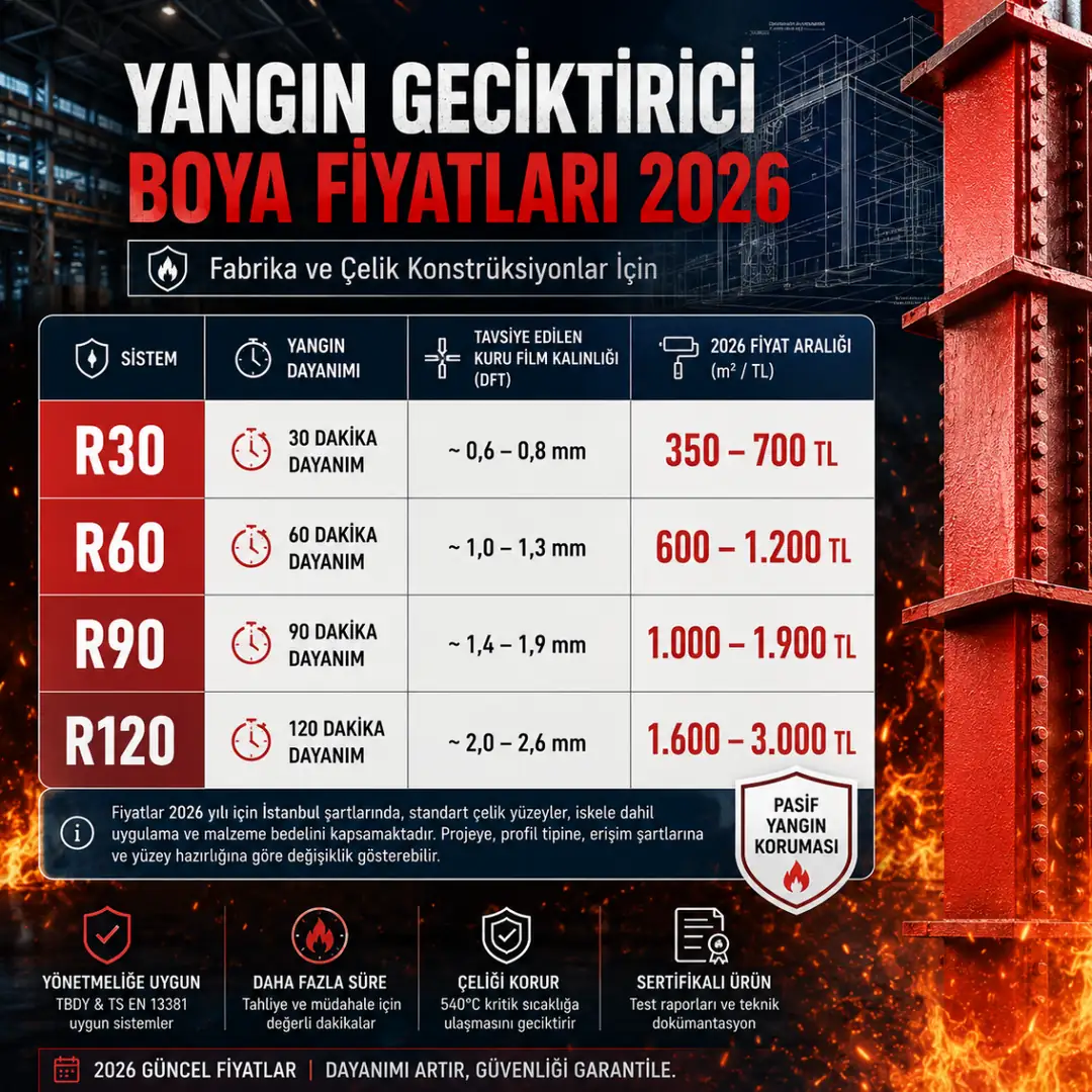 2026 yangın geciktirici boya fiyat tablosu ve R60 R120 dayanım süreleri&nbsp;