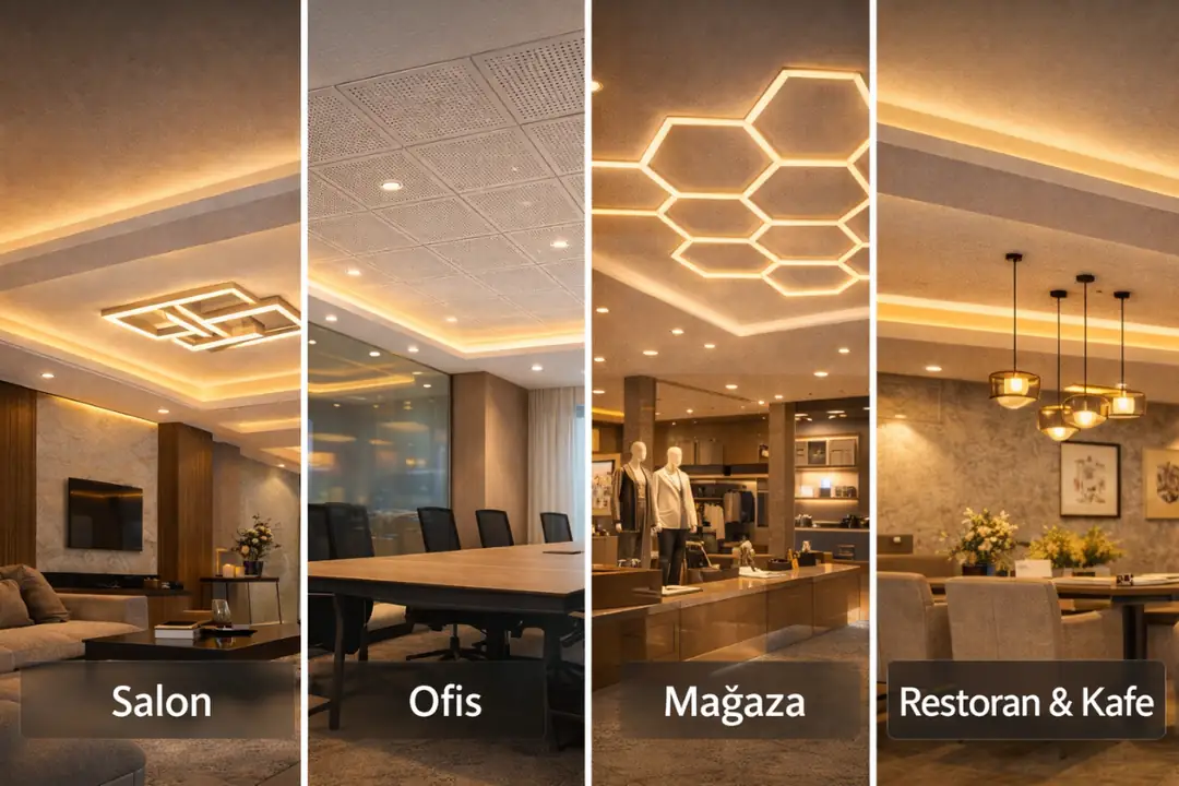 Salon ofis mağaza restoran led ışıklı asma tavan uygulamaları&nbsp;