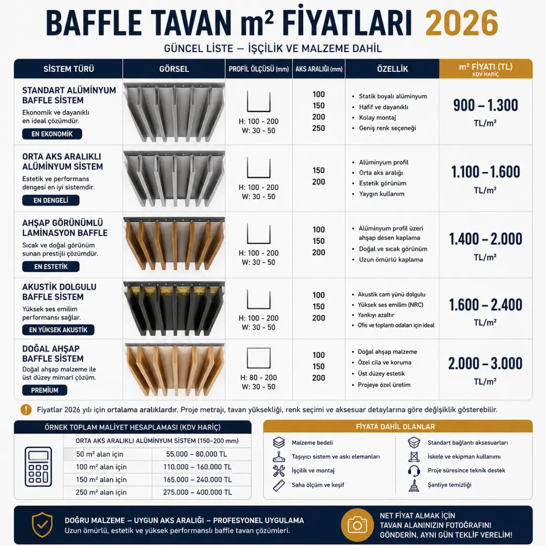2026 güncel baffle tavan metrekare fiyat tablosu&nbsp;