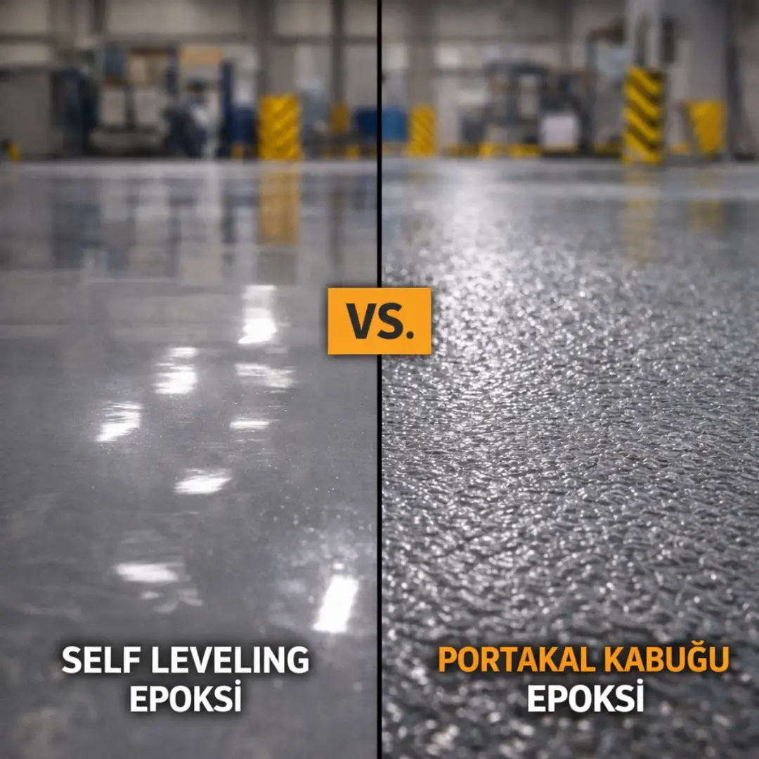 Self leveling epoksi ile portakal kabuğu dokulu epoksi karşılaştırması