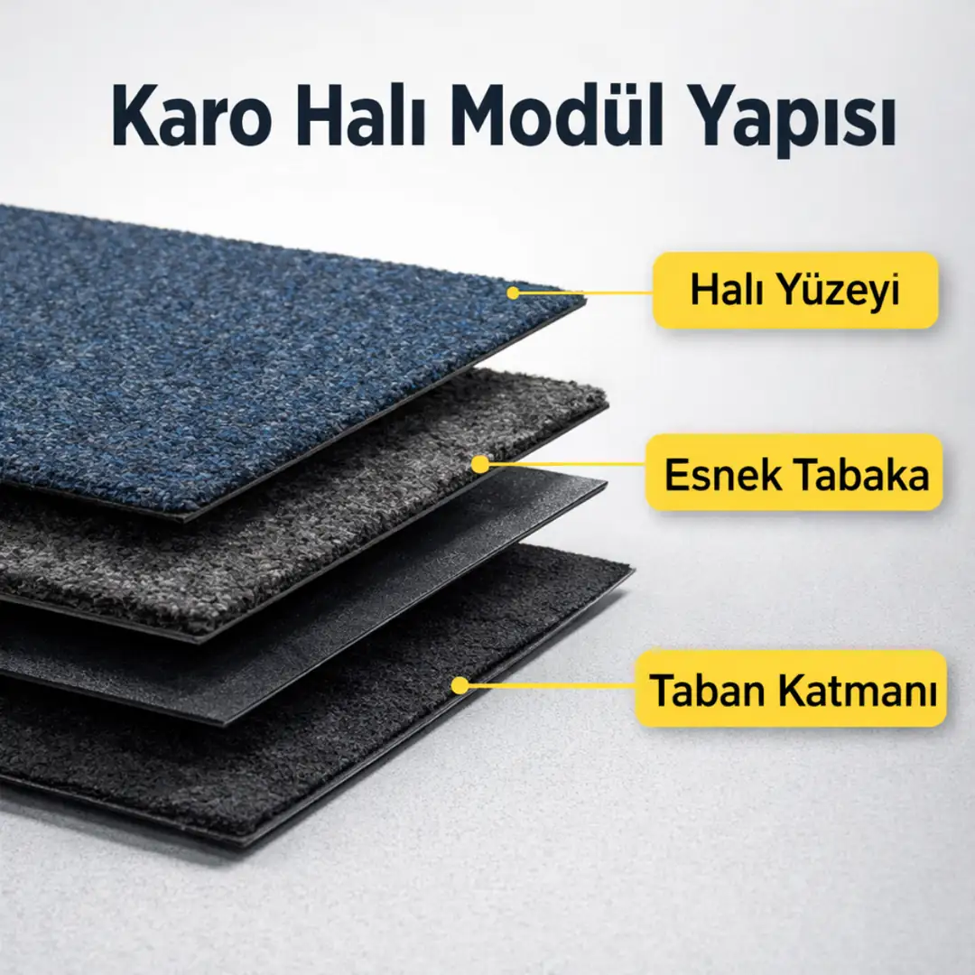 Modüler karo halı parçalarının yapı ve montaj sistemi&nbsp;