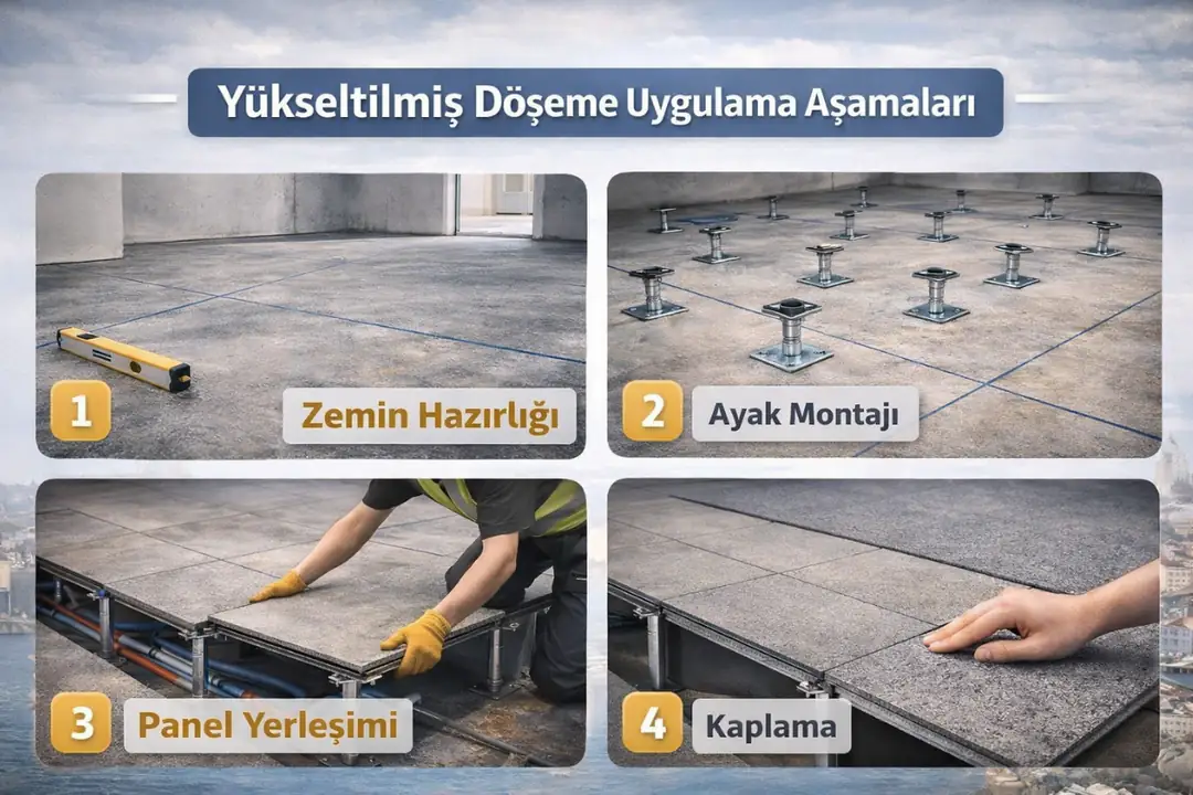 Yükseltilmiş döşeme uygulama ve montaj aşamaları&nbsp;