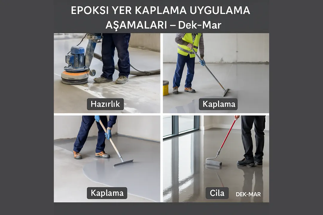 Endüstriyel epoksi yer kaplama uygulama aşamaları – frezeleme, astar, döküm ve cila süreçleri – Dek-Mar İnşaat 2025