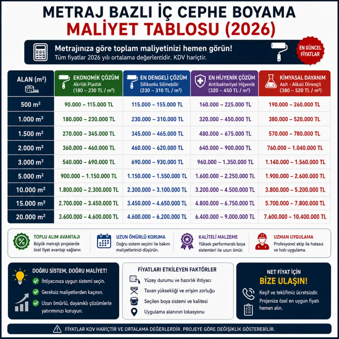 300 metrekareden 5000 metrekareye fabrika iç cephe boyama toplam maliyet karşılaştırması&nbsp;