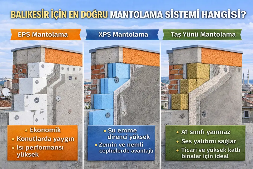 Balıkesir mantolama sistemleri EPS XPS ve taş yünü karşılaştırması