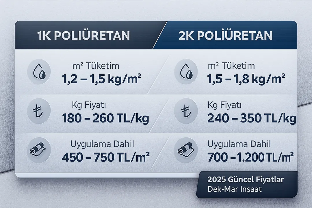 Poliüretan su yalıtımı fiyat tablosu – malzeme ve işçilik m2 fiyatları 2025 – Dek-Mar