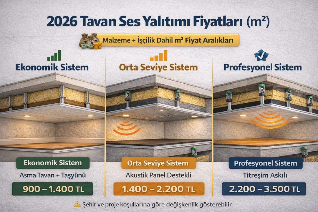 2026 tavan ses yalıtımı m2 fiyatları ve sistem bazlı maliyet tablosu&nbsp;