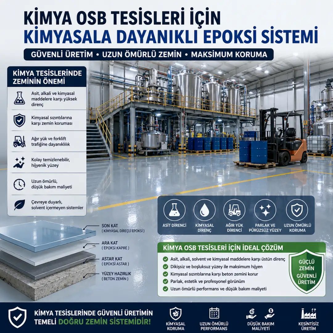 Kimya OSB kimyasala dayanıklı epoksi zemin uygulaması&nbsp;