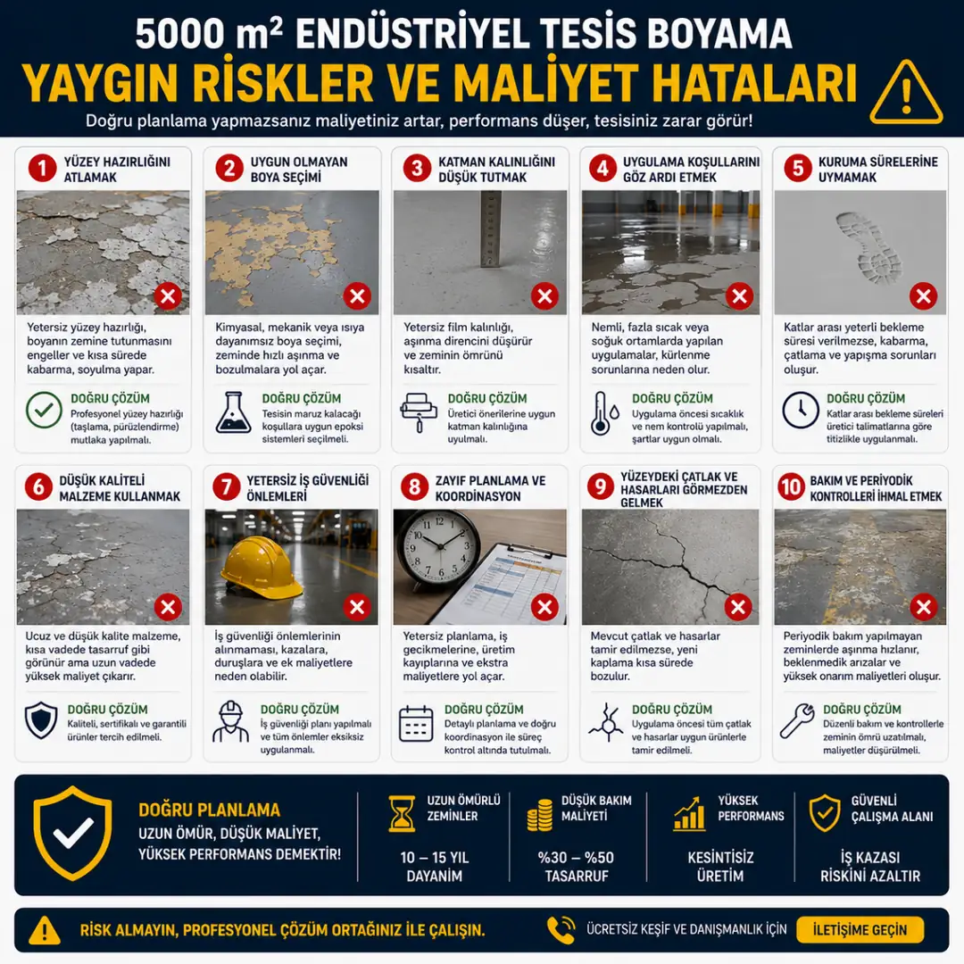 5000 m2 üretim tesisi boyama uygulamalarında sık yapılan hatalar ve kalite riskleri&nbsp;