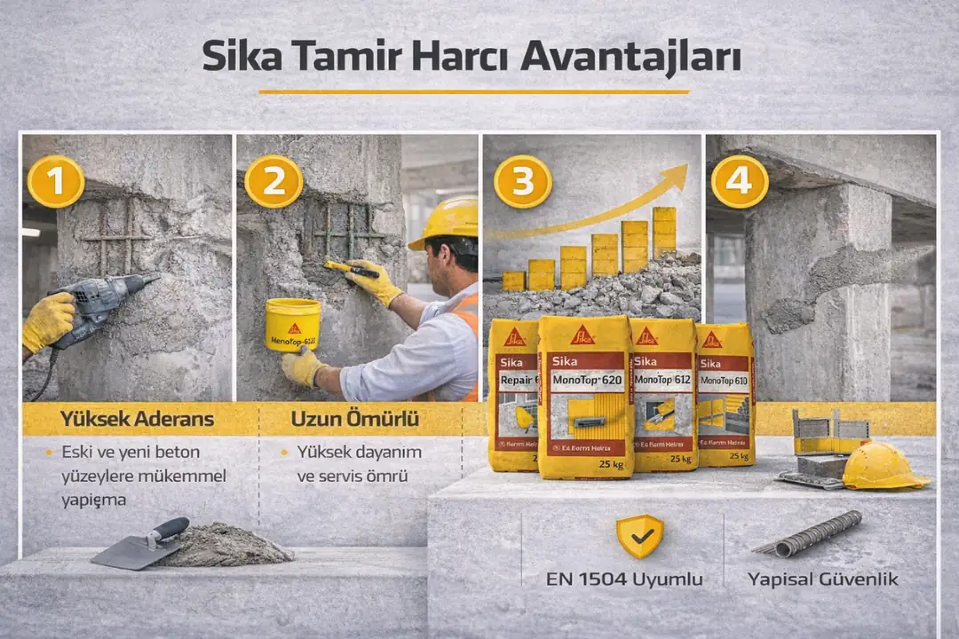 Sika tamir harcı avantajları yüksek aderans ve dayanım&nbsp;