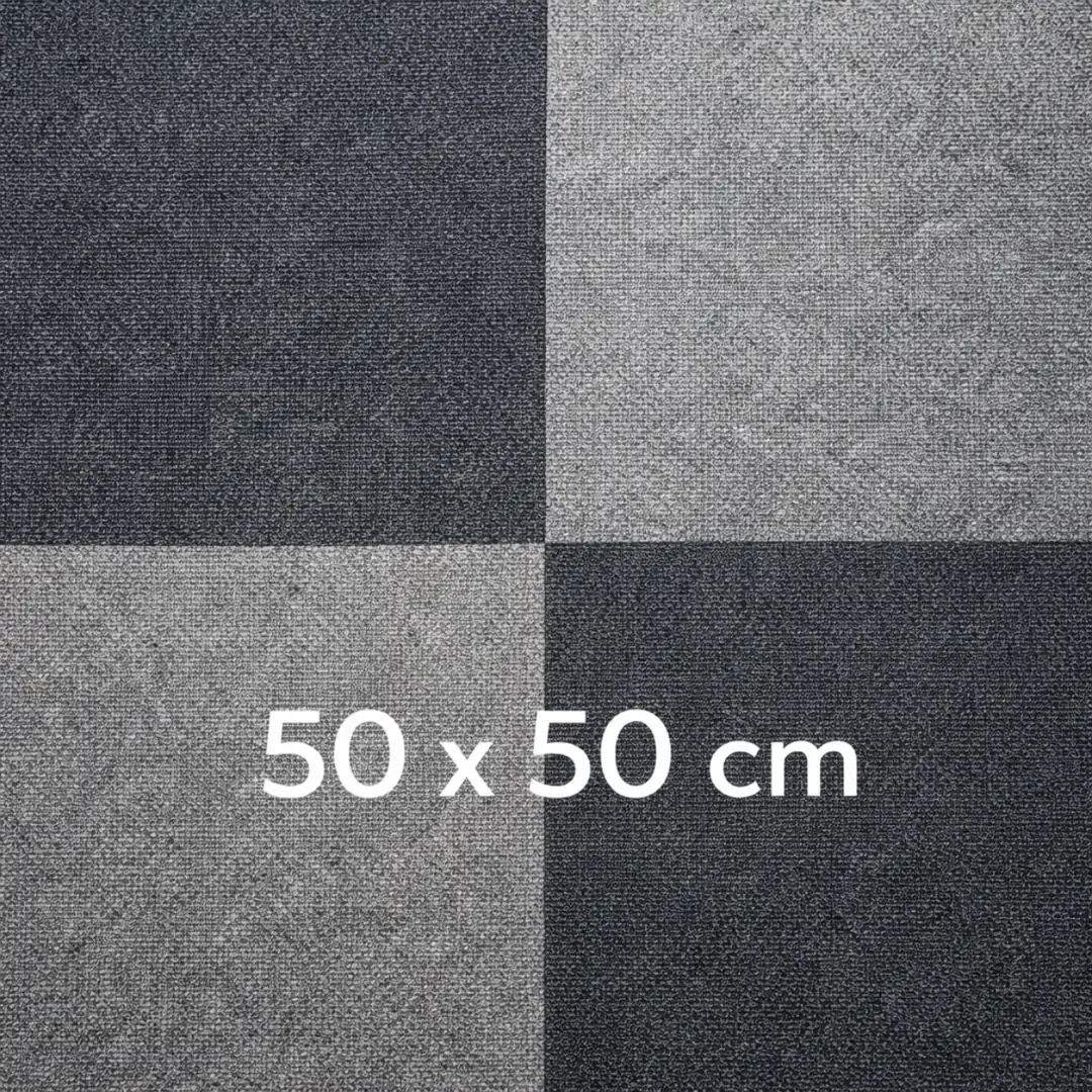 50x50 cm modüler karo halı parçalarının zemin üzerindeki görünümü&nbsp;