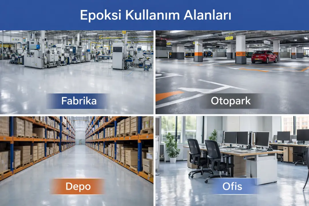 Epoksi zemin kaplama kullanım alanları fabrika otopark depo ofis&nbsp;