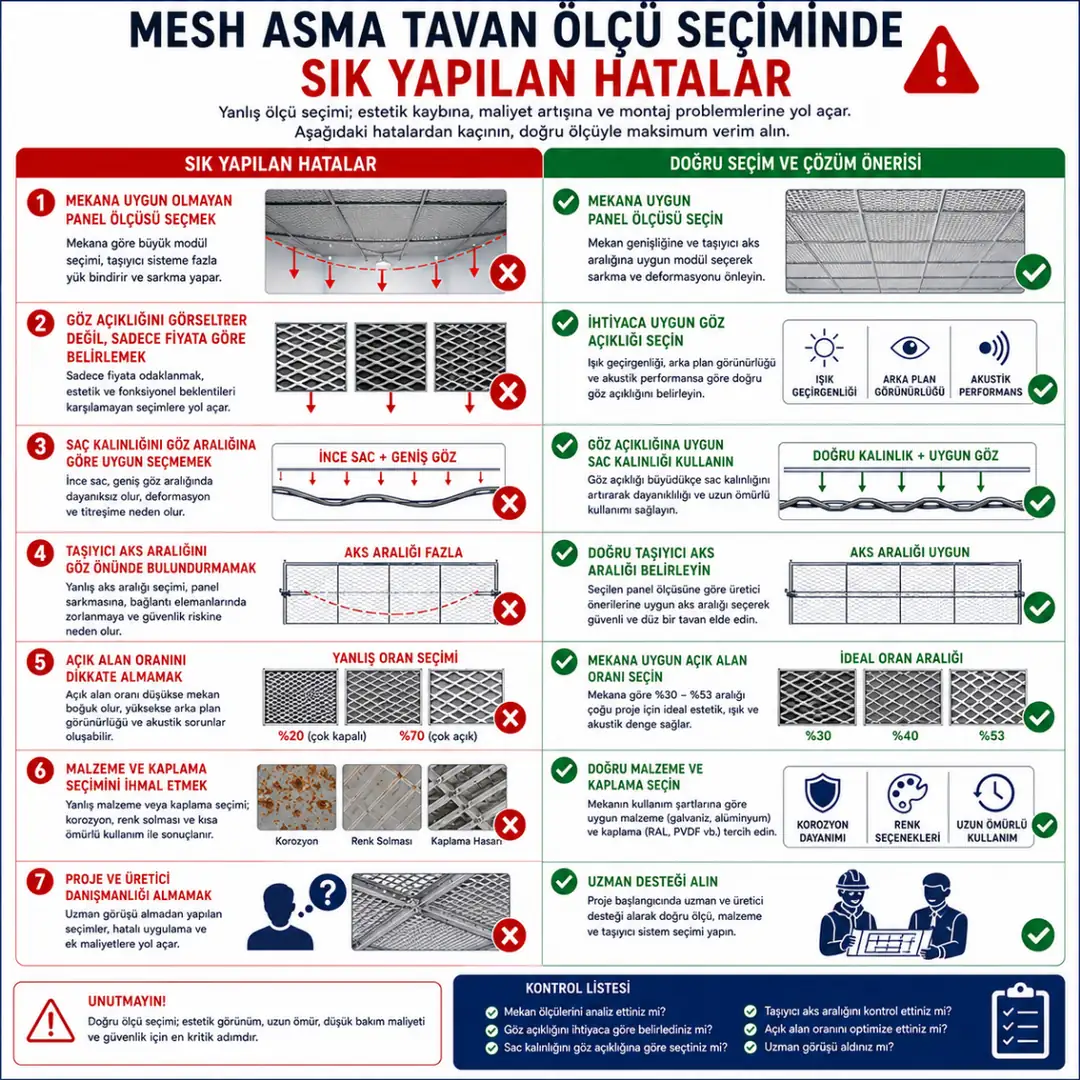 Mesh asma tavan ölçü seçiminde yapılan yaygın hatalar&nbsp;