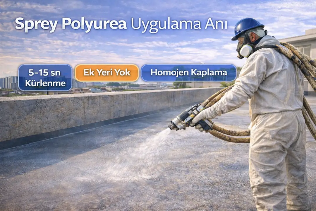 Profesyonel sprey polyurea uygulaması, ek yersiz ve hızlı kürlenen kaplama sistemi.&nbsp;