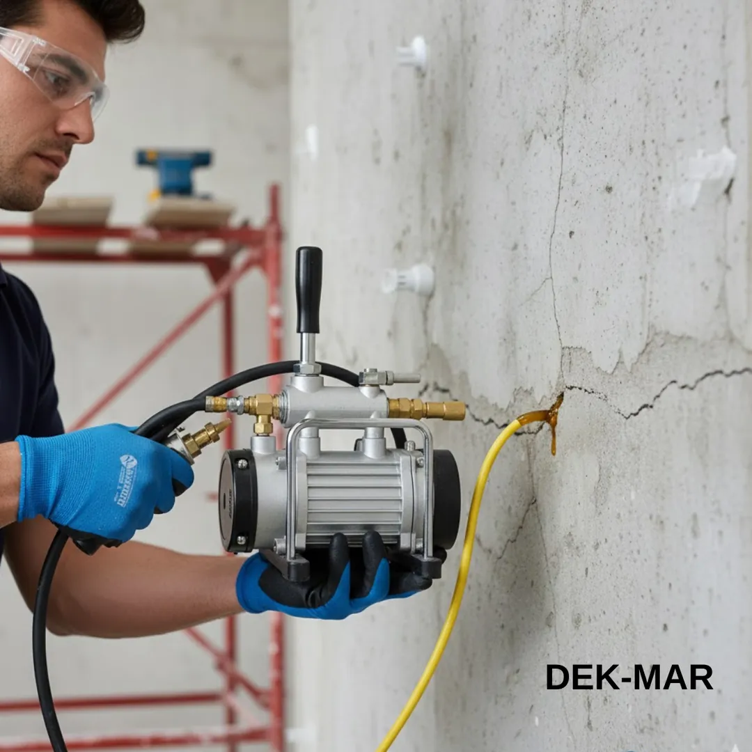 “Dek-Mar epoksi enjeksiyon uygulama sahnesi – pakerli beton çatlak onarımı – gerçek uygulama”