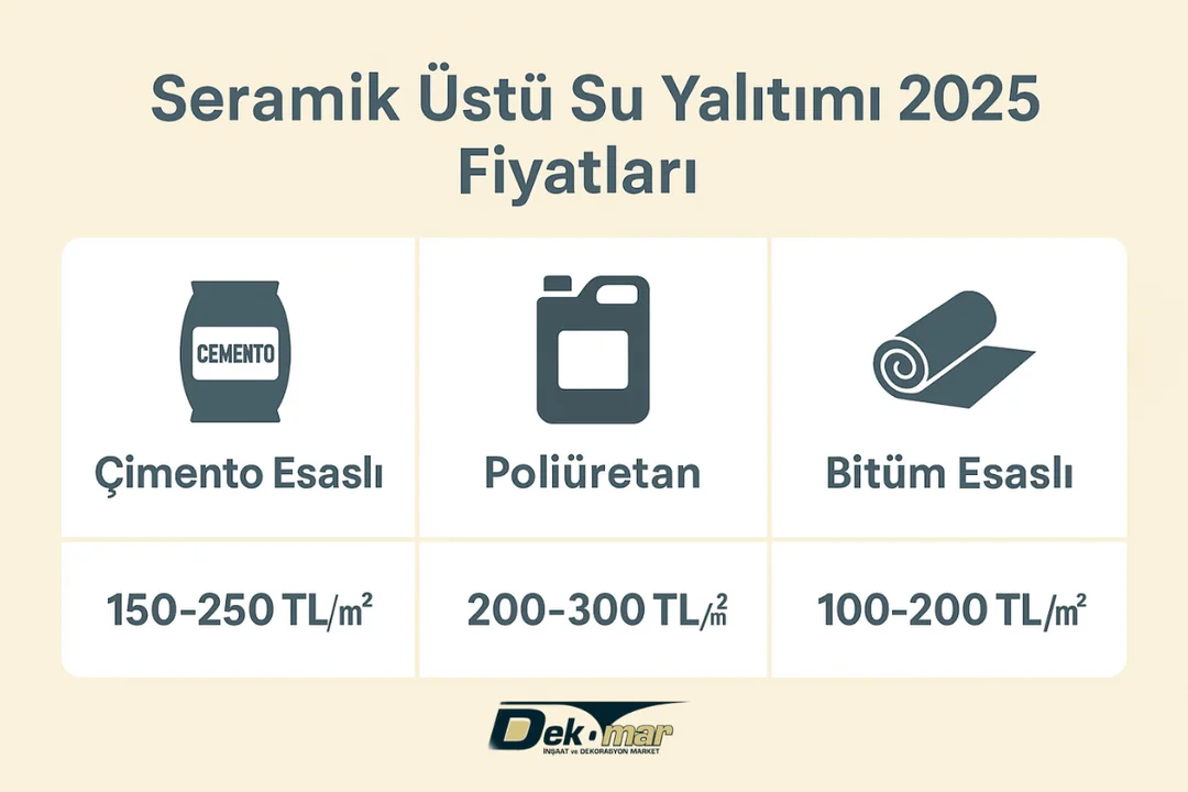 Seramik üstü su yalıtımı 2025 fiyat tablosu ve malzeme karşılaştırması. 