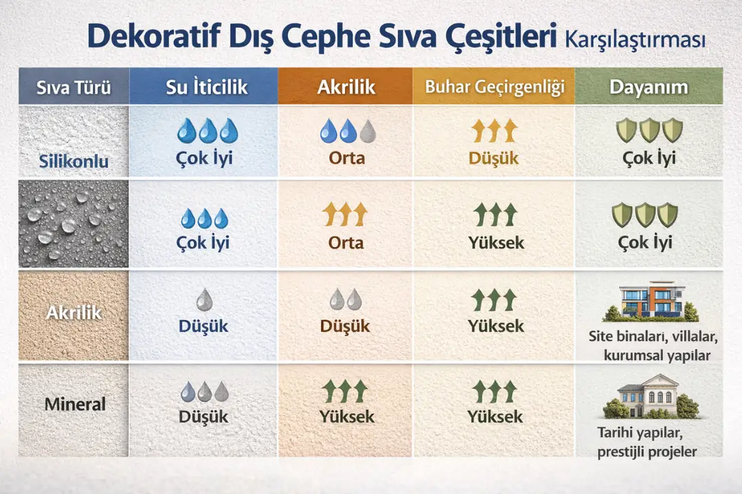 Silikonlu, akrilik, mineral ve silikat dış cephe sıvaları karşılaştırması&nbsp;