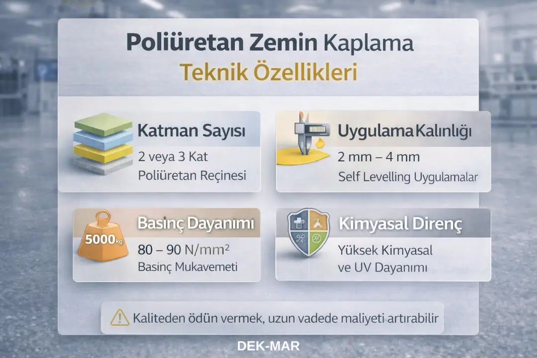 Poliüretan zemin kaplama malzemeleri teknik özellikleri, uygulama kalınlığı ve dayanım bilgileri .