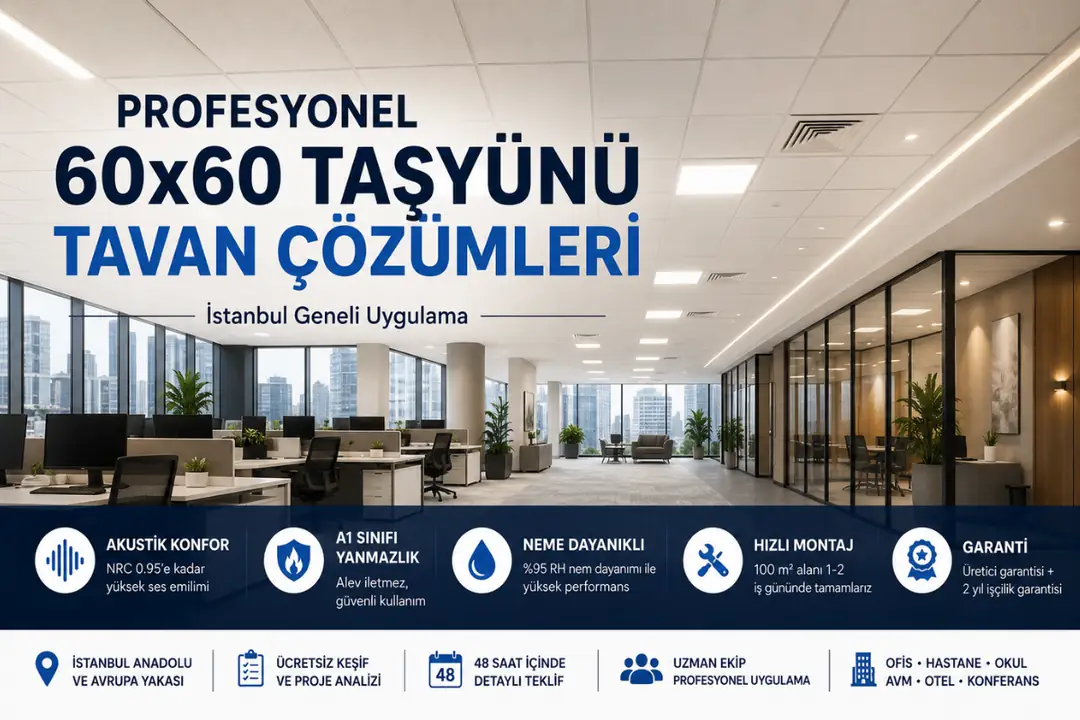 profesyonel 60x60 taşyünü asma tavan uygulaması tamamlanmış ofis projesi&nbsp;