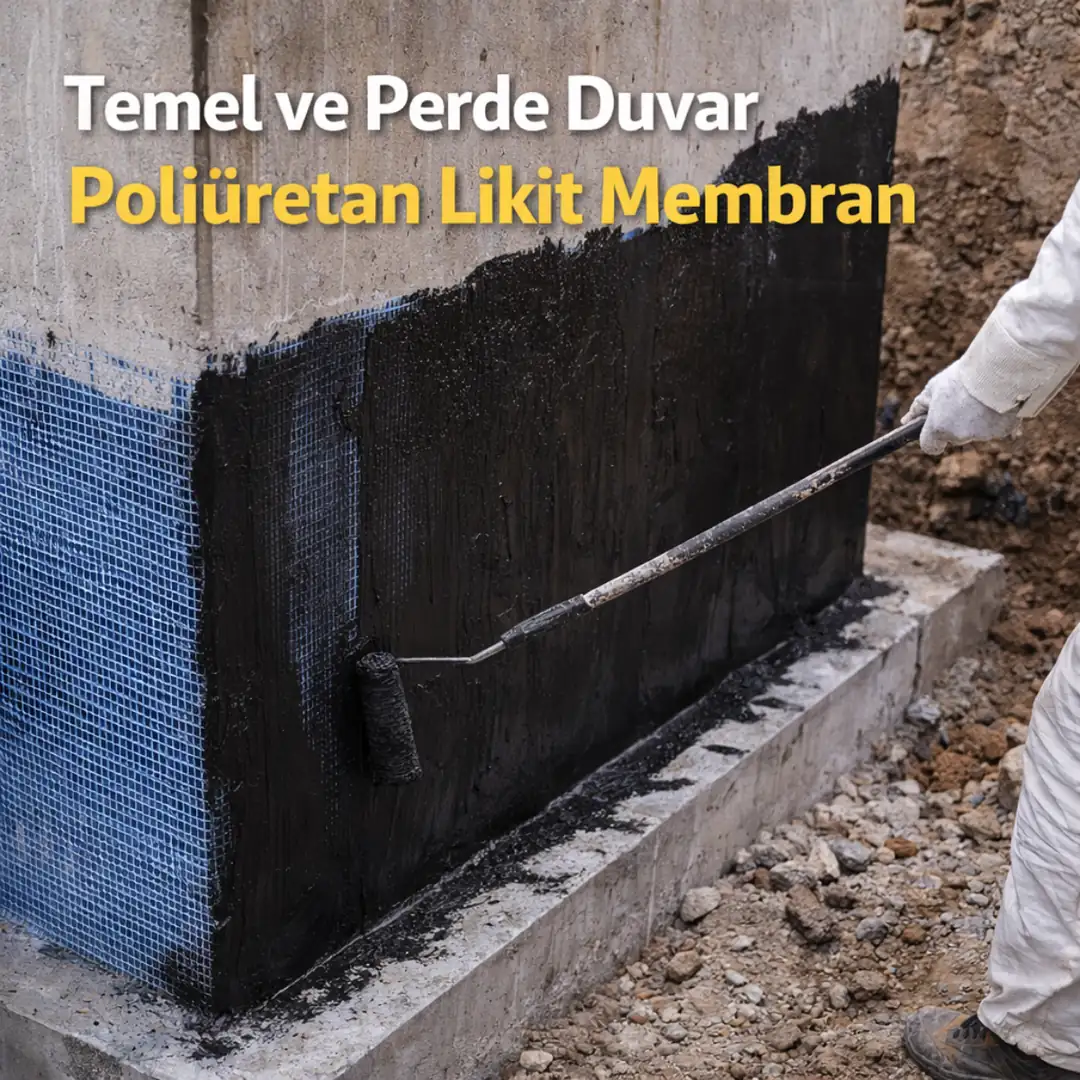 Temel perde duvarda poliüretan likit membran su yalıtım uygulaması&nbsp;