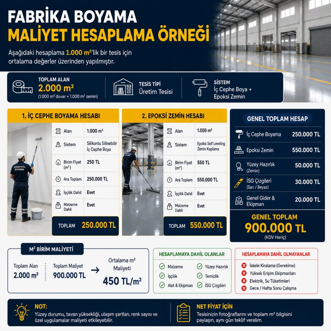 1000 m2 fabrika boyama maliyet hesaplama örneği epoksi zemin ve duvar boyası