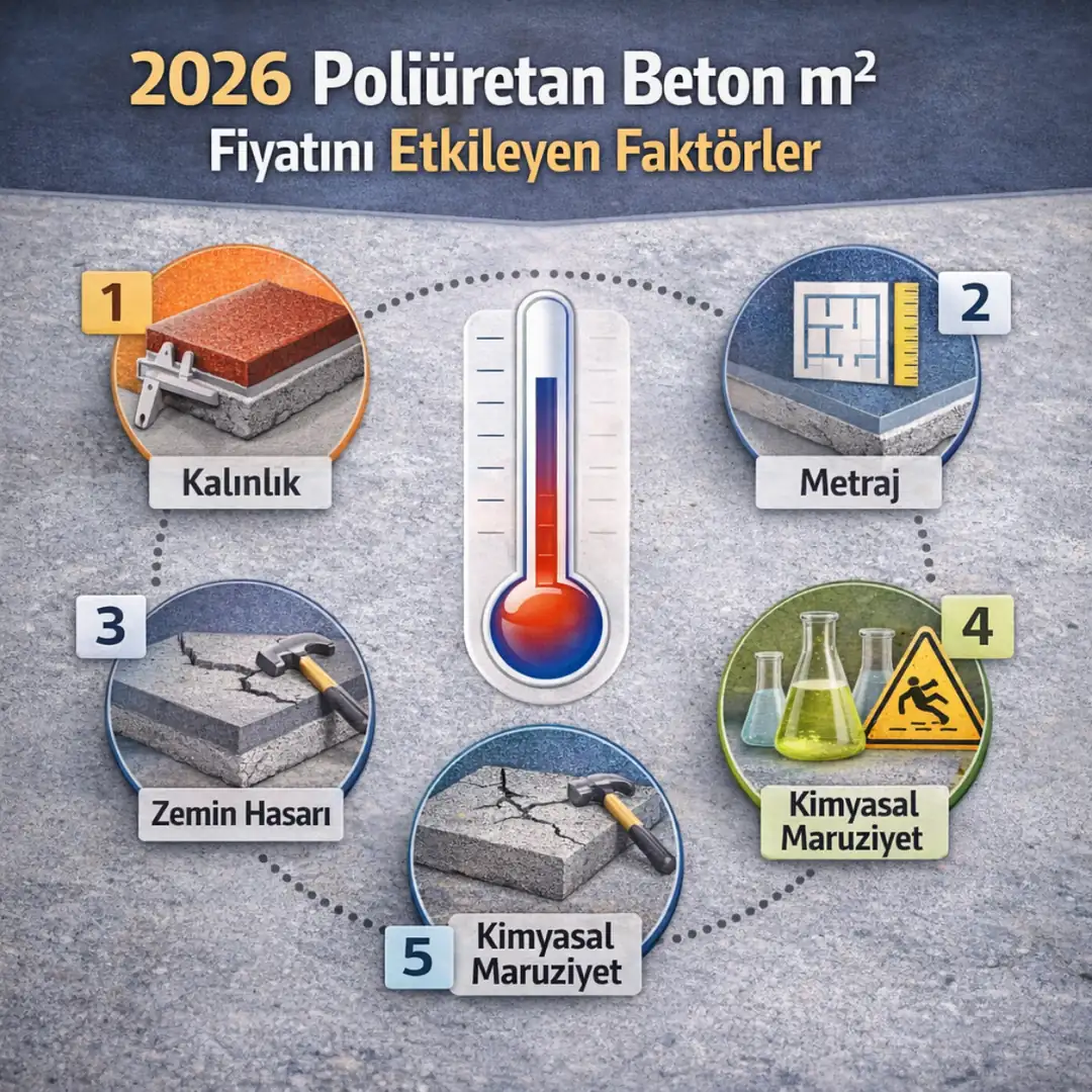 2026 poliüretan beton m2 fiyatını etkileyen faktörler infografik